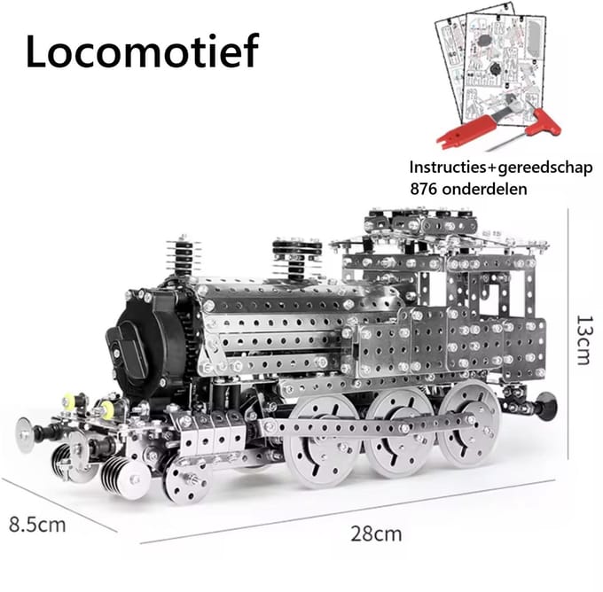 Bouwpakket Trein Locomotief - 800+ Onderdelen - Ouderwets Model