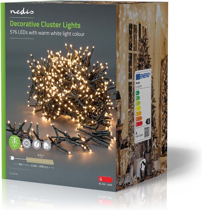 Nedis Kerstverlichting - Cluster - 576 LED's - Warm Wit - 4.20 m - Licht effecten: 7 - Binnen & Buiten - Netvoeding