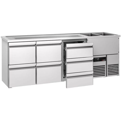 GGM Gastro Biertheke PREMIUM - 2500x700mm - 7 Schubladen Zilver