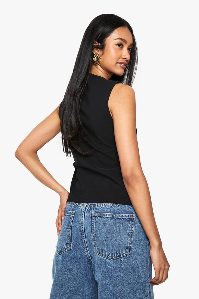 boohoo Dames Super Stretch Gilet met Knopen | Zwart | Maat: 36