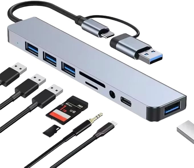 8 in 1 Usb Hub - Usb Splitter - Usb C Adapter - Usb c Converter- Usb a - Usb 3.0 - SD micro Reader - Usb docking Station