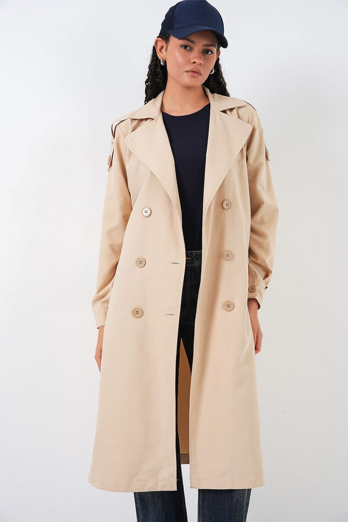 Lang Dubbel Borst Trenchcoat