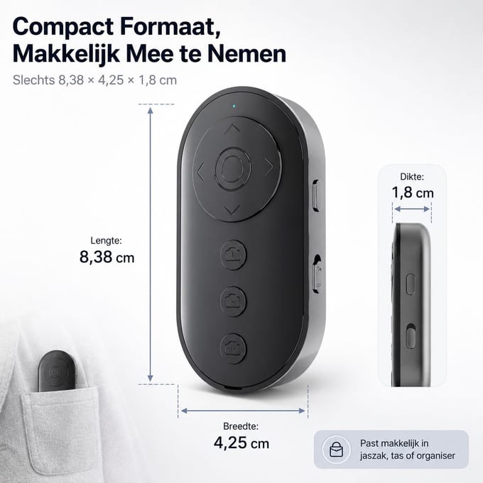 Bluetooth Remote Shutter Afstandsbediening voor Smartphone en Tablet - Zoomfunctie - Android en iOS - Zwart