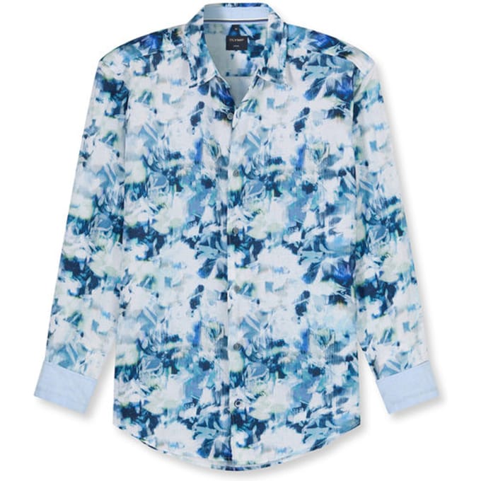 OLYMP Casual Overhemd, Regular Fit, Kent, Blauw