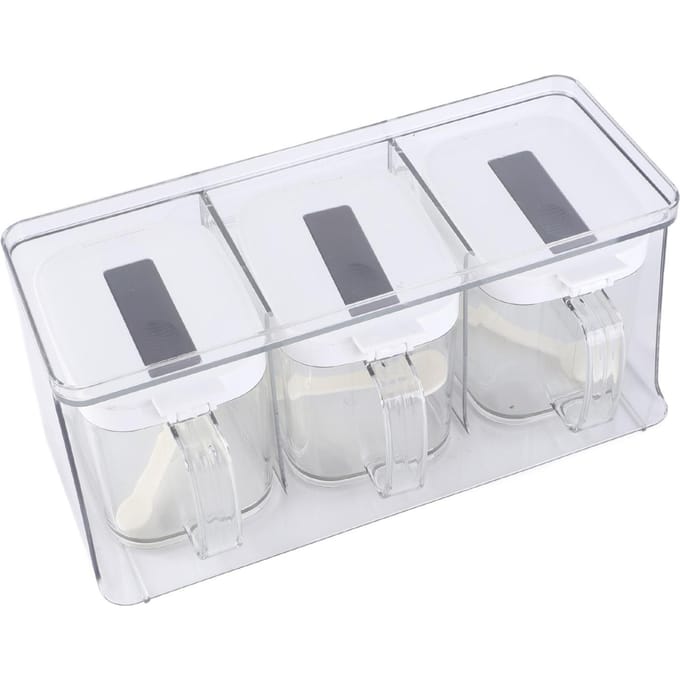 Kruiden Organizer Doos Wandhangend Ruimtebesparend Automatisch Openen Sluiten Plastic Kruidenpotjes voor white