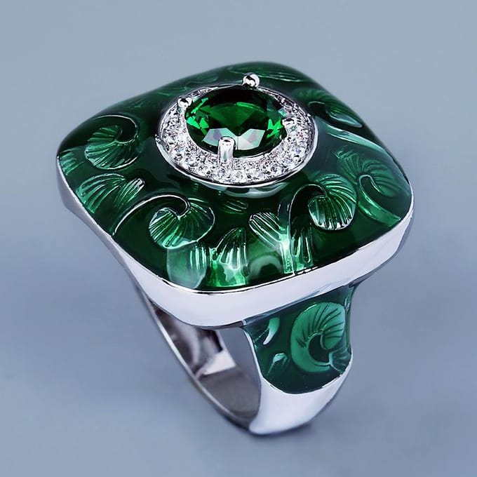 Creatieve Persoonlijkheid Emaille Ring Groen Bloemen Mode Oma Retro Groen Casual Bal Feest No. 10 black