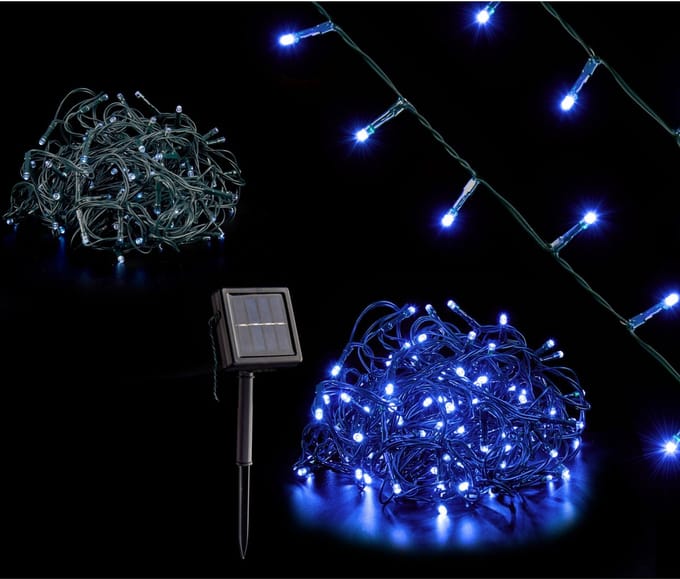 Krist+ Kerstverlichting - solar - 200 blauwe LEDs - 10 m - solar lichtsnoer - kerstversiering