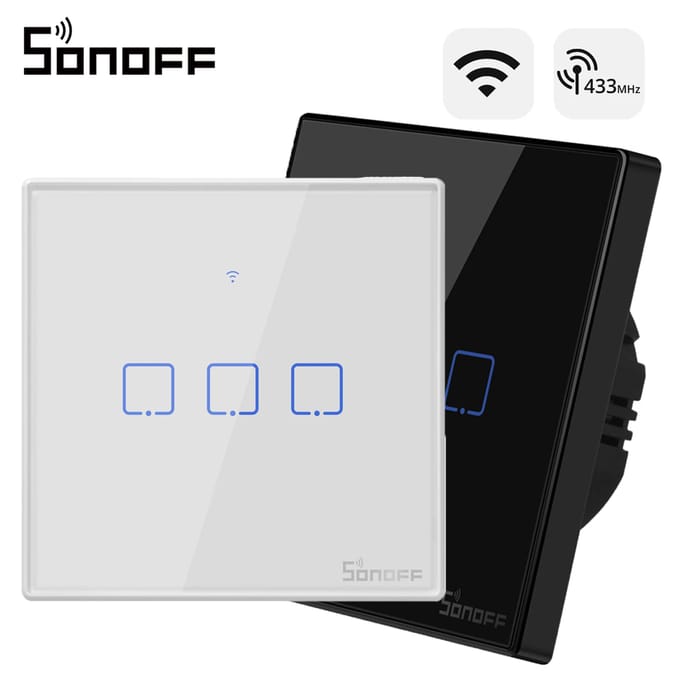 SONOFF T2/T3EU 433 MHz RF Wi-Fi aanraakwandenschakelaar, slimme scènebediening via de eWeLink afstandsbediening, spraakbesturing met Alexa en Google Home