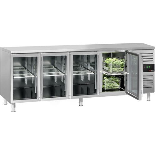 GGM Gastro Kühltisch ECO - 2200x700mm - mit 4 Glastüren Zilver