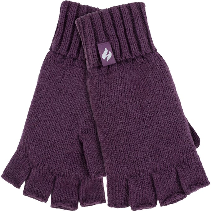 Heat Holders - Solide gebreide vingerloze dameshandschoenen - Paarse Vaste Stof