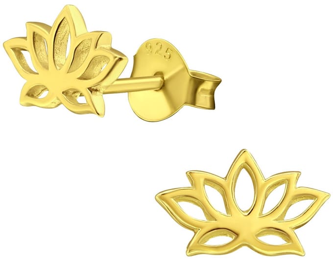 Joy|S - Zilveren lotus bloem oorbellen - 9 x 6 mm - gold plated