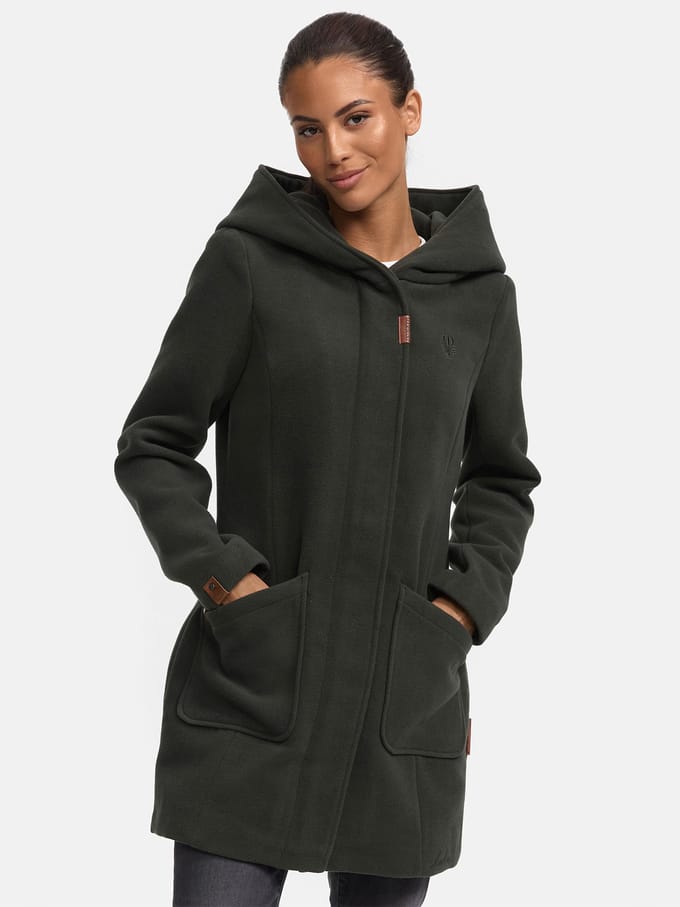 Marikoo dames wintermantel met capuchon en getailleerd model