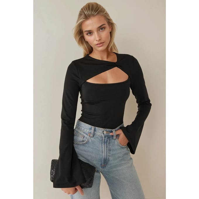 Asymmetrische Halsuitsnijding Lange Mouwen Top