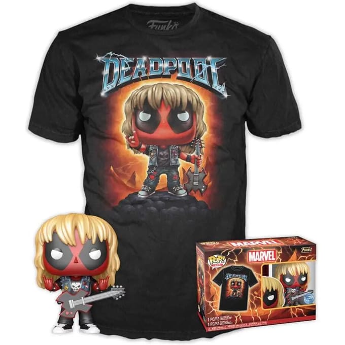 Funko Pop! Tee Box Marvel: DeadPool (Heavy Metal) Guitar Metallic Special Edition Exclusive - Maat L