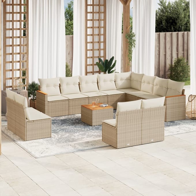 vidaXL - 13-delige - Loungeset - met - kussens - poly - rattan - beige