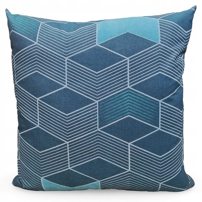 Katoenen Kussensloop 40x40 cm - Turquoise & Wit Geometrisch