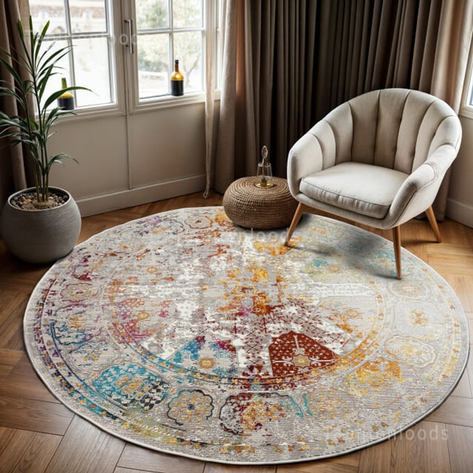 Picasso Feraghan Vintage Rond Vloerkleed Multi / Beige Laagpolig- 350 CM Ø