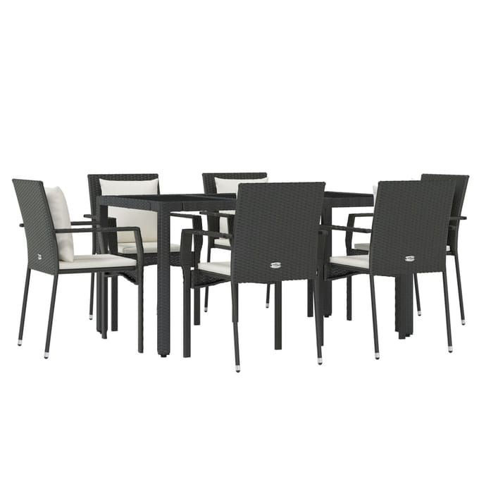 vidaXL - 7-delige - Tuinset - met - kussens - poly - rattan - zwart
