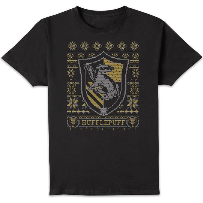 Harry Potter Hufflepuff Crest kerst t-shirt - Zwart - M