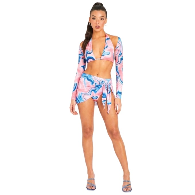 Missy Empire Bikinitop met lange mouwen voor dames (Roze)