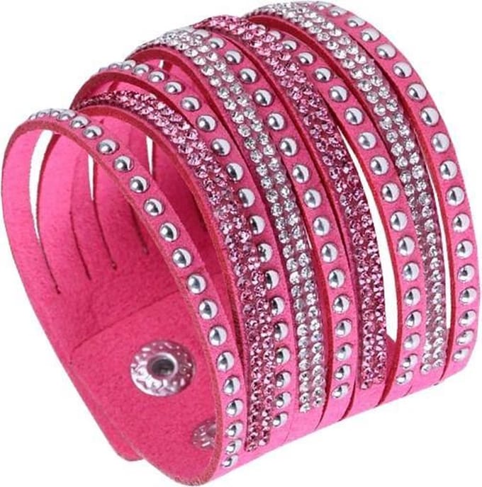 Fako Bijoux® - Armband - Breed - Strass - Fuchsia