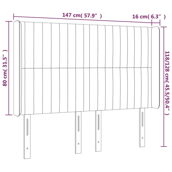 vidaXL - Hoofdbord - LED - 147x16x118/128 - cm - fluweel - zwart