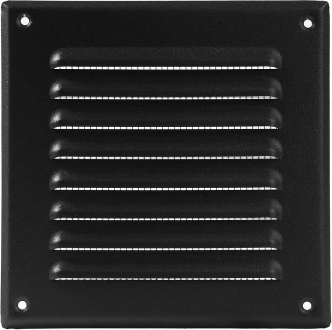 Vierkant Ventilatie Rooster Zwart 16.5x16.5 cm Metaal met Vliegenhor