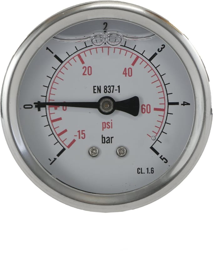 -1..5 Bar Glycerine Manometer Achteraansluiting RVS/Messing 63 mm Klasse 1.6 - ML-1563SHG