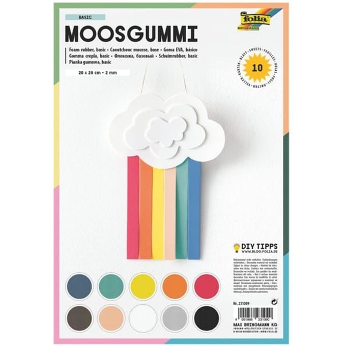 Folia mosgummi pak van 10 blad in 10 geassorteerde kleuren