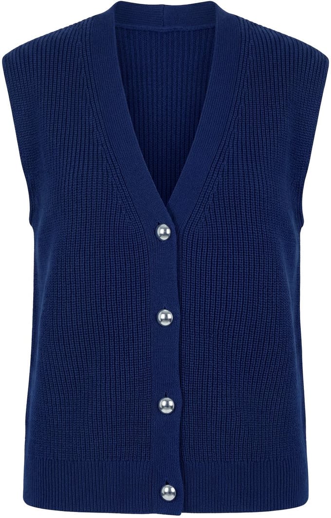 Studio Untold - Dames - Gebreid vest oversized V-hals - Donkerblauw - Maat 50+
