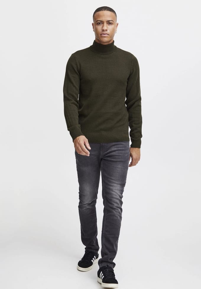 Blend - Heren Sweater (lekker fijn warm) - Coltrui - Olive – 100% cotton material - Maat XL