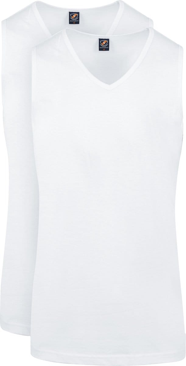 Suitable Viless T-Shirt Mouwloos Wit 2-Pack - Maat S - Heren - Basic T-shirt - Ondershirt - Singlet - Tanktop hemdje