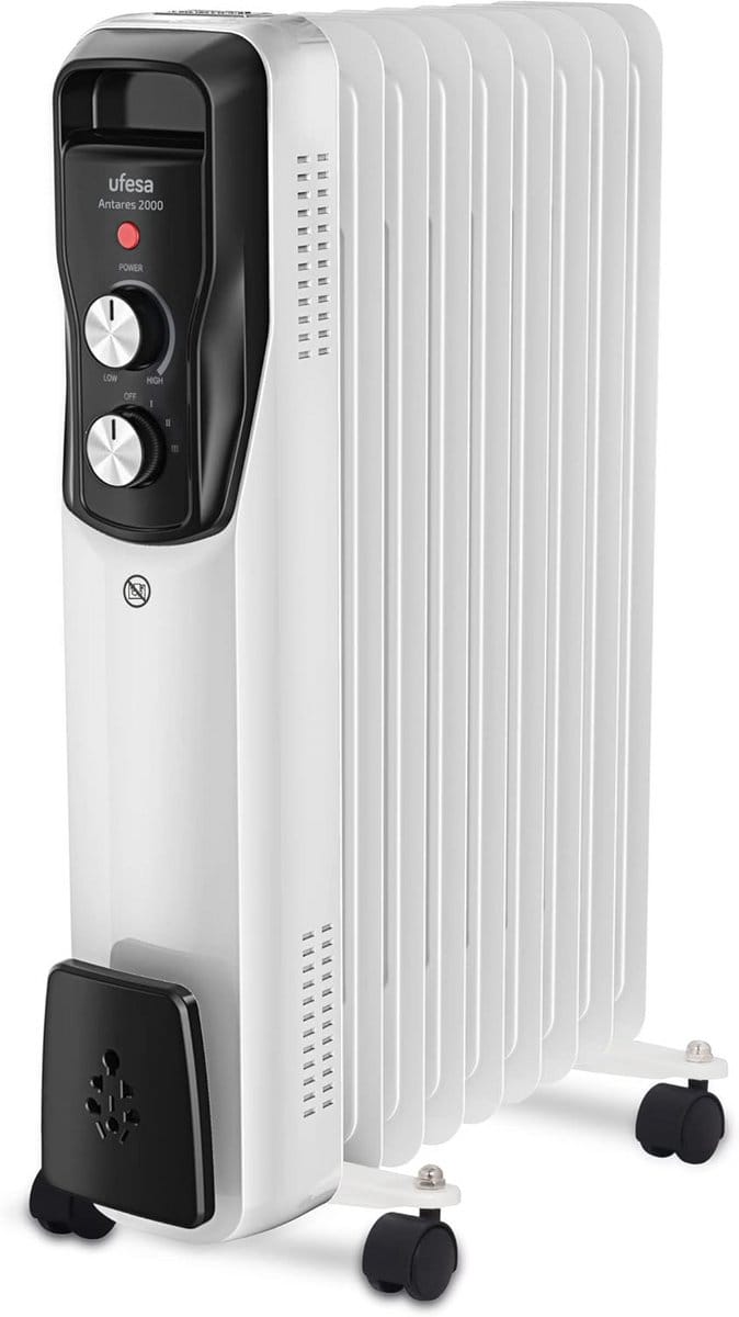 Oliegevulde Radiator met 9 Elementen - 2000W - Verstelbare Thermostaat en Wielen