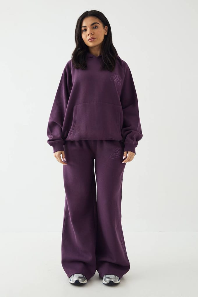 Dames DSGN Studio Contrast Script Rechte Pijp Jogger | Aubergine | Maat: Small
