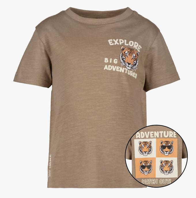 Unsigned jongens T-shirt met opdruk bruin - Maat 92