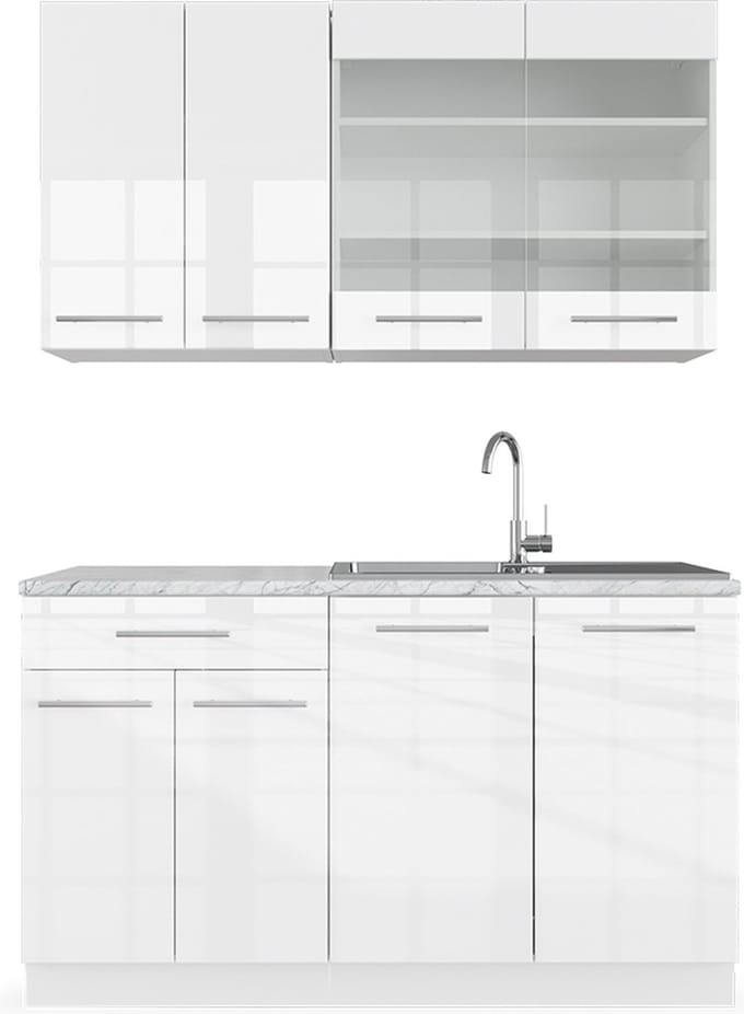 Vicco Fame-Line Eenpersoonskeuken – 140 cm, WB Eik Wit hoogglans/wit
