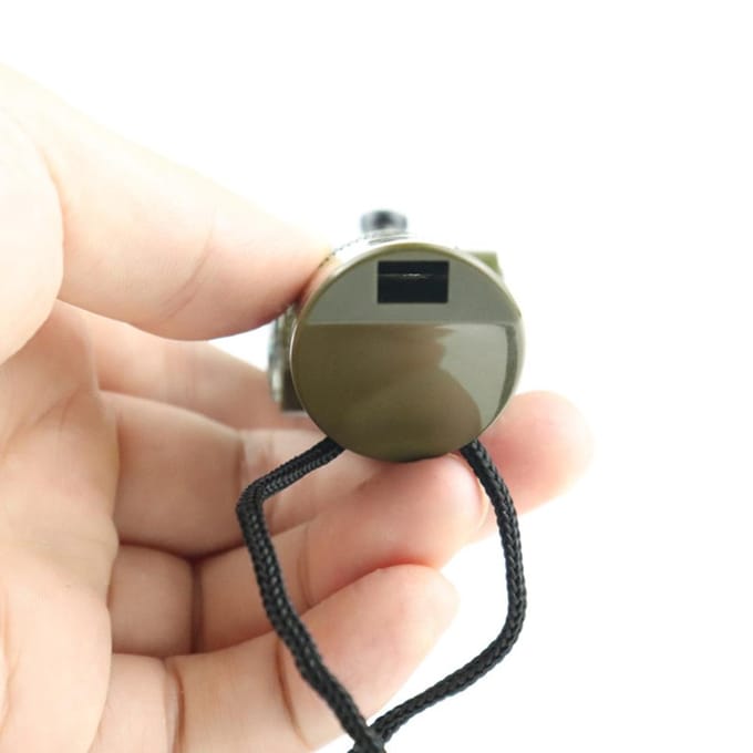 7-in-1 noodfluit Multifunctioneel veiligheidsfluitje voor buiten met kompassignaalspiegel LED legergroene kleur