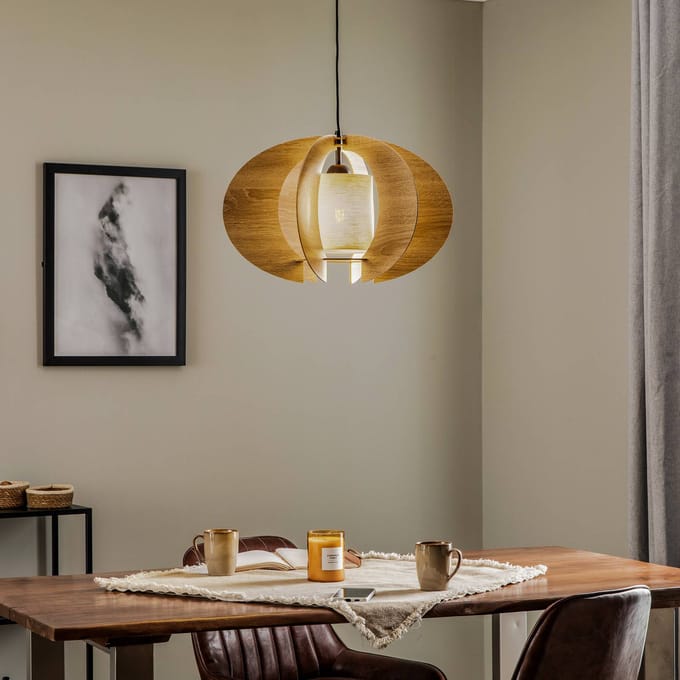 SIGMA Hanglamp Modern C M met houten lamellen Ø 50 cm
