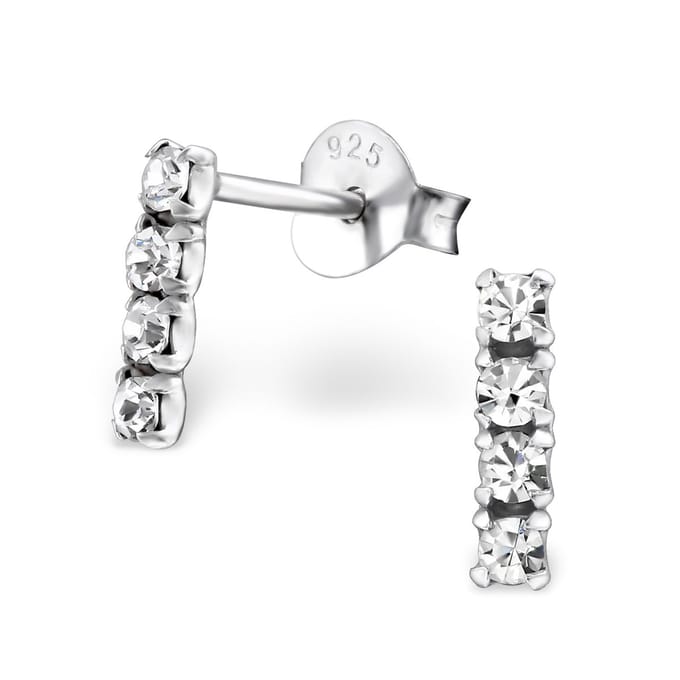 Joy|S - Zilveren bar / staaf oorbellen - 2 x 8 mm - kristal