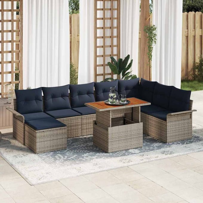 vidaXL - Tuinbank - Set - 9 - st - grijs - en - marineblauw