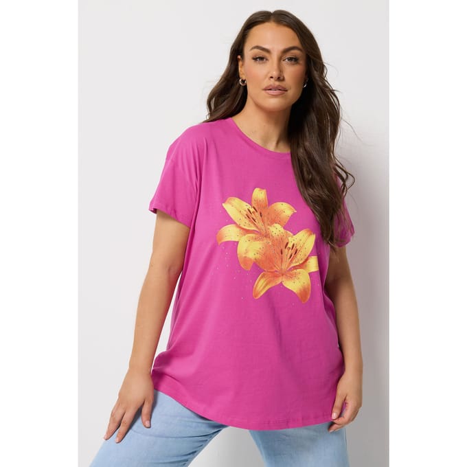 Yours Roze Tshirt Met Bloemenprint Size 48