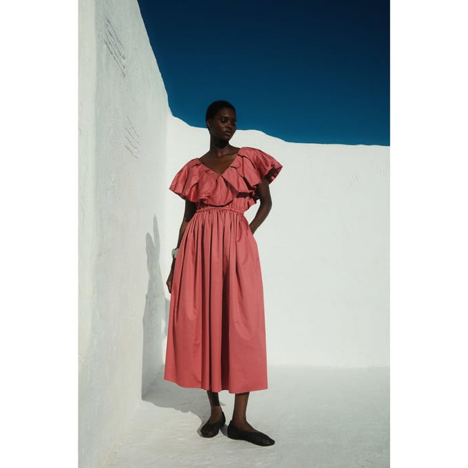 Devotion Twins Deos Long Dress Poplin Rosewine Größe: L | Maxikleider Outlet | Damen | Rosa