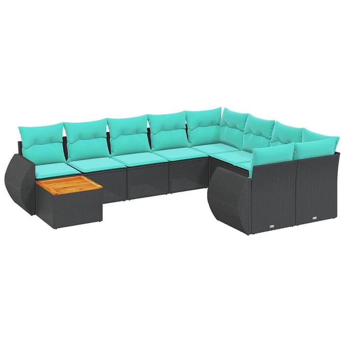 vidaXL - 10-delige - tuinbankset - met - kussens - van - zwart - polyrotan