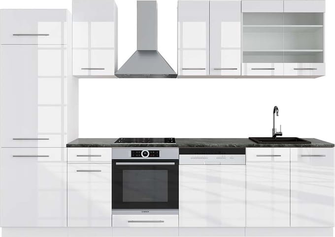 Vicco Fame-Line Complete keukeneenheid – 300 cm, WB Antraciet Wit hoogglans/wit