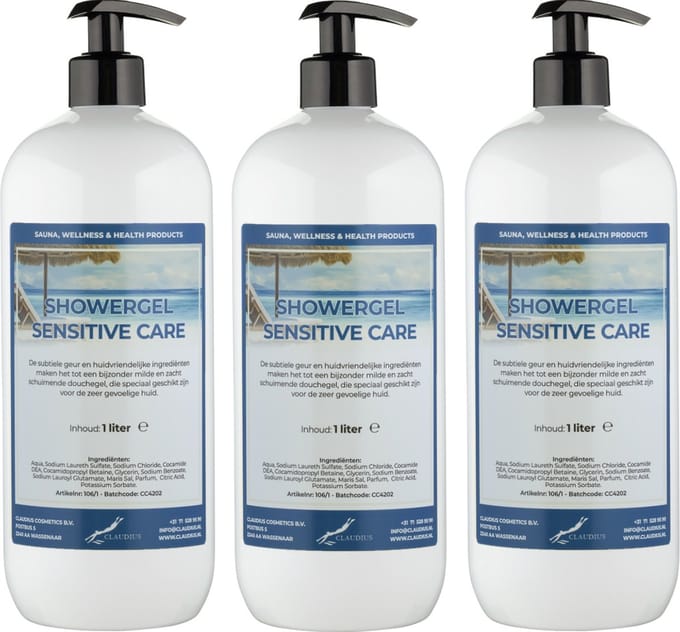 Douchegel Sensitive Care 1 liter - set van 3 stuks - met gratis pomp