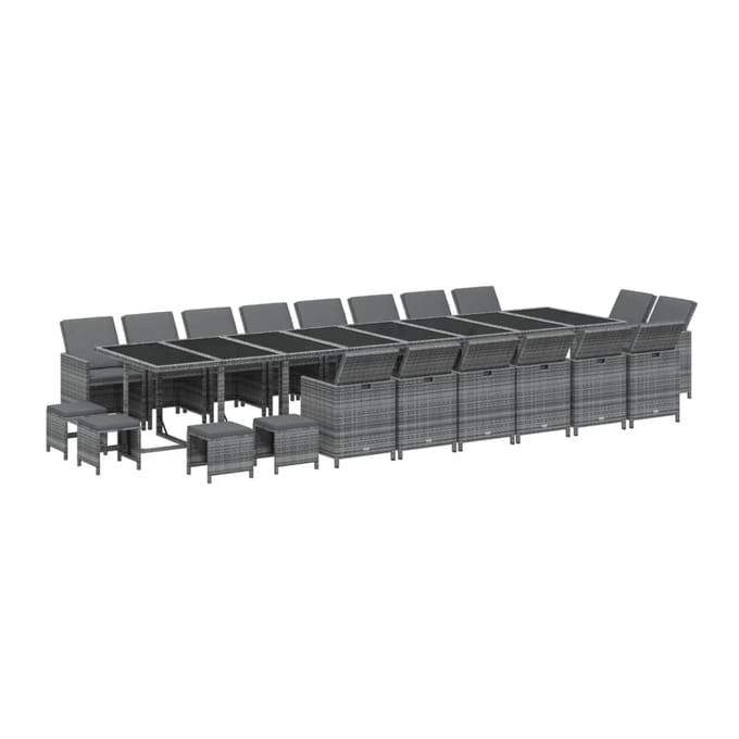 vidaXL - 21-delige - Tuinset - met - kussens - poly - rattan - grijs