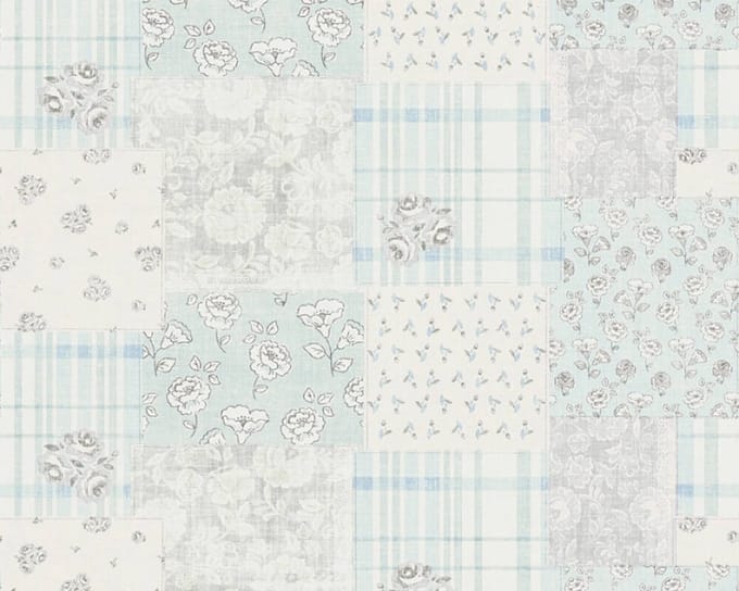 PATCHWORK BLOEMEN BEHANG | Landelijk - blauw grijs wit - A.S. Création Maison Charme