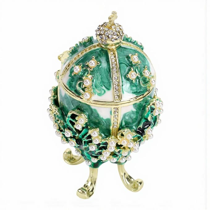 Eivormige Snuisterijdoos Emaille Sieradendoos met Kunstparels Kroon Decoratieve Opbergdoos Groen groen