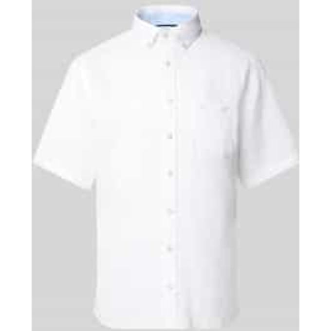 Fynch-Hatton Overhemd Premium Short Sleeve Linnen Button-Down Wit / male