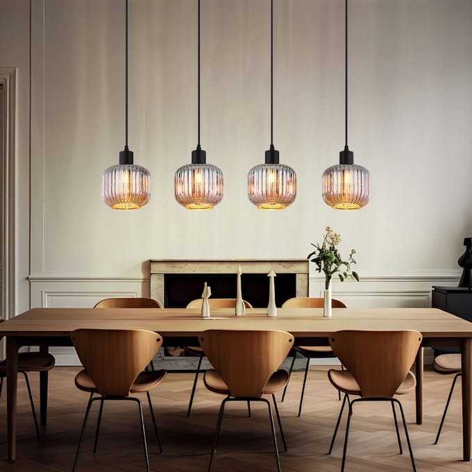 Globo - hanglamp - TOM - zwart - glas - grote eettafellamp - E14 - 30500408